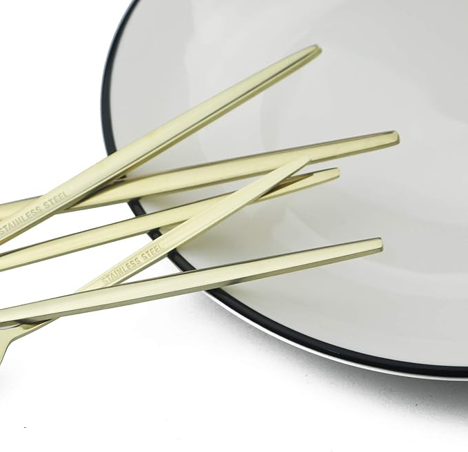 JASHII 24-Piece Flatware Set - Titanium Stainless Steel, Silverware Set for 6, Shiny Champagne Gold