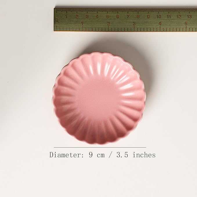Gaolinci 3.5 Inches Flower Shape Ceramic Sauce Dish,Mini Side Seasoning Dish,Snack Serving Dishes,Porcelain Small Saucer Set(Set of 4)