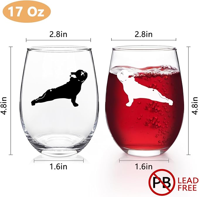 Futtumy Bulldog Wine Glasses Set of 2, French Bulldog Gifts, Bulldog Gifts, French Bulldog Dog Lovers Gift for Women, Gift for Dog Lovers for Christmas Birthday Mother's Day, 17Oz Wine Glass