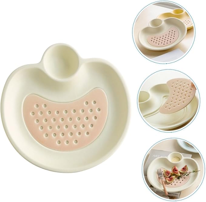 Cabilock Ceramic Divided Dumpling Dipping Plate Detachable Draining Design Multi-function Food Serving Dish for Sushi Salad and Appetizers