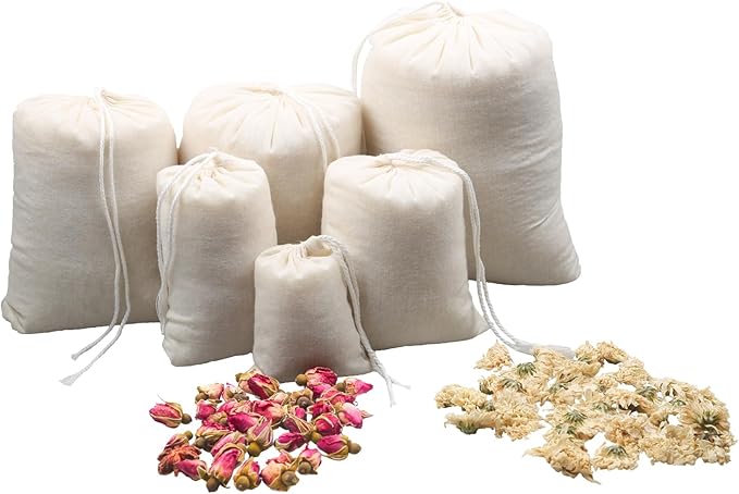10Pcs Reusable Tea Filter Bag, Soup, Bone Broth Brew, Spice, Muslin Strainer, Natural Unbleached Cotton Cheesecloth Bags for Cold Brew Coffee (7x8inch)