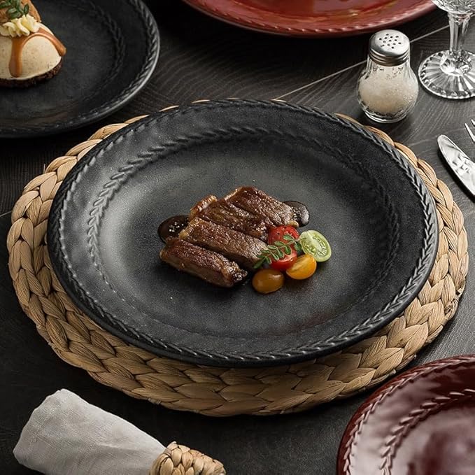 Kitchen Plates Japanese Restaurant Underglaze Color Creative Home Steak Dinner Plate Ceramic Appetizer Dessert Pasta Cake Tableware Restaurant Plates(D,8 in)