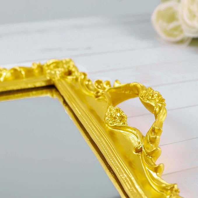 Efavormart Metallic Gold Resin Decorative Serving Tray - Rectangle Mirrored Vanity Tray - 15"x10"