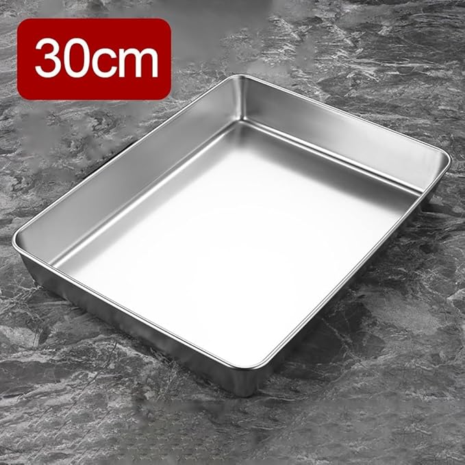 Professional Stainless Steel Food Service Tray Rectangle Dining Platter With High Rim Kitchen Buffet Serving Dish Metal Storage Container Dishwasher Safe Silver(30 * 25 * 5.5)