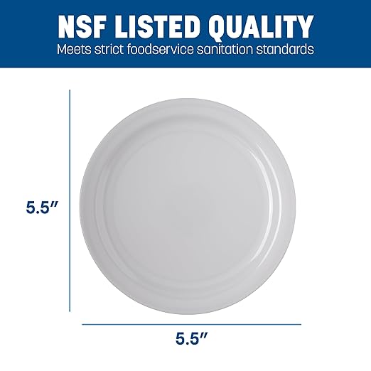 Carlisle FoodService Products Dallas Ware Reusable Plastic Plate Appetizer Plate with Rim for Buffets, Home, and Restaurants, Melamine, 5.5 Inches, White, (Pack of 48)