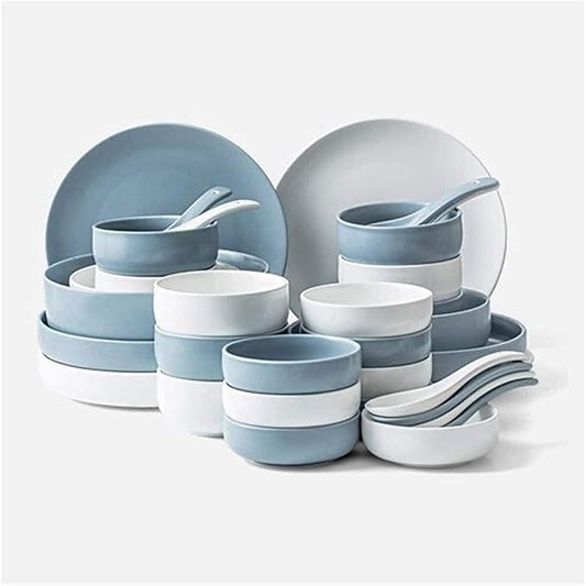 Dinnerware Set Dinner Party Tableware Service Set Ceramics Dinnerware Set with 33-Piece, Bowl/Dish/Spoon|Blue and White Match Dinner Sets, Nordic Style Porcelain Combination Set