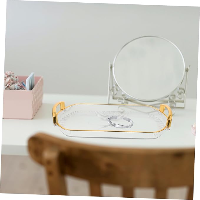 Beaupretty Reusable Rectangle Serving Tray with Handles Multi-Purpose Food Plate for Snacks Fruit Desserts and Makeup Organization Elegant Design Compact for Home Events