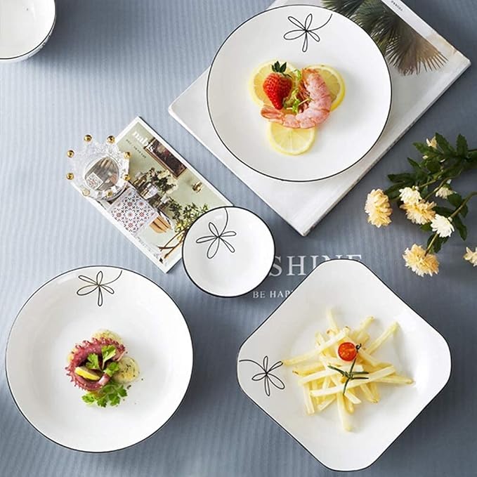 Dinnerware Set Dinner Party Tableware Service Set 60-Pieces Porcelain White Dinnerware Sets - Dinner Plates and Bowls Sets, Ceramic Dishes Set Service for 8/10/12, Creative Dinner Plates(60Pcs)