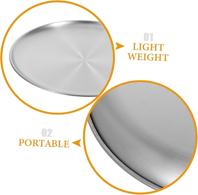 PRETYZOOM Stainless Steel Large Round Serving Tray Outdoor Food Serving for Grill Fruit Cake Plate Kitchen Supplies