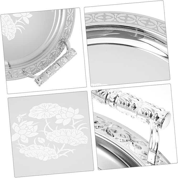 European Style Fruit Plate Silver Pattern Snack Serving Tray Stainless Plastic Dessert Storage for Home Picnic Party Breakfast and Dinner