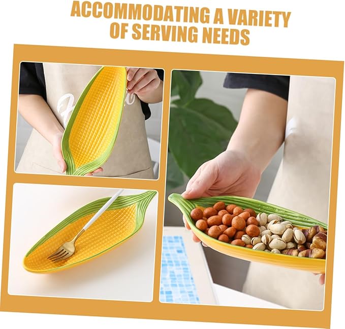 Zerodeko Handpainted Ceramic Corn Plates with Shape for Snacks Appetizers and Desserts Serving Trays with Non-Slip Bottom Microwave and Dishwasher Safe