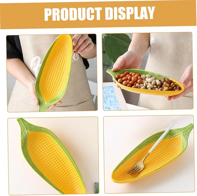 PRETYZOOM Corn Cob Dish Ceramic Plates Unique Handpainted Corn Shape Serving Dishes for Appetizers Desserts and Snacks Whimsical Tableware for Dinner Parties