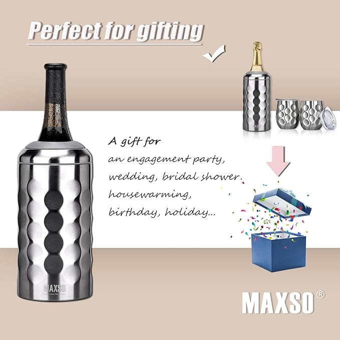 Wine Chiller Single Bottle With 2 Stainless Steel Wine Cup Iceless Cooler insulated Keep Wine Cold up to 6 Hours Fits Most Wine Bottles Gift for Wine Lovers Rapid and Portable(1bottle+2cup)