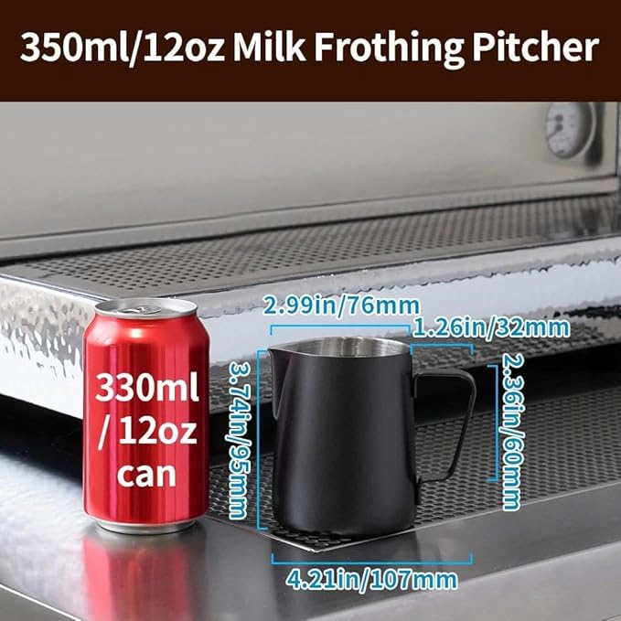 watchget Milk Frothing Pitcher 350ml/600ml/900ml/1500ml (12oz/20oz/32oz/52oz) - Stainless Steel Espresso Steaming Pitcher for Cappuccino, Latte Art, Milk Jug Coffee Frother Cup, Black
