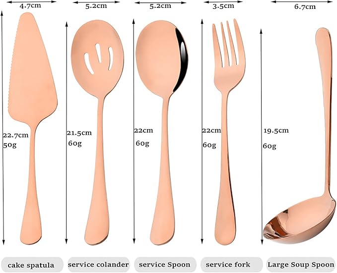 35-Piece Copper Flatware Set With Serving Set, 18/0 Stainless Steel Cutlery Set Service For 6, Mirror Polished, Dishwasher Safe