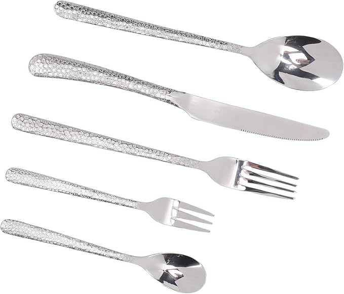 Tnfeeon Serving Sets Pattern Dishwasher Safe 16Pcs Silverware for 4 Kitchen Dining Room Formal Casual Tableware Dinnerware Utensils 18/10 Stainless Steel Flatware Set Hammered Flatware (Silver)