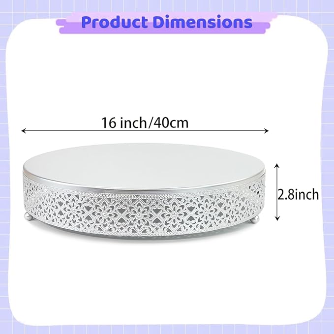 Cake Stand, Metal Round Cupcake Dessert Stand Cake Display Holder Cookies Fruit Serving Tray Decor for Wedding Party Birthday Baby Showers Anniversary (16in, Matte Silver)