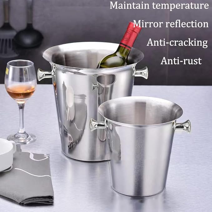 Ice Bucket with Stand Christmas Stainless Steel Standing Bucket Ice Cube Container, Wine Bucket on rack Gold Champagne Ice-Bucket for Wine Beer KTV Club Bar Bbq Party Wedding, 12lb 5L