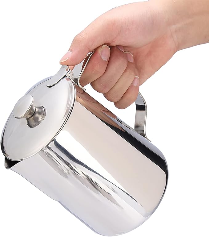 Milk Frothing Pitcher with Lid, Steaming Pitchers Stainless Steel Milk Coffee Cappuccino Latte Art Barista Steam Pitchers Milk Jug Cup(2000ml), Frothing Cup Pitcher Milk Stainless Steel Mug with