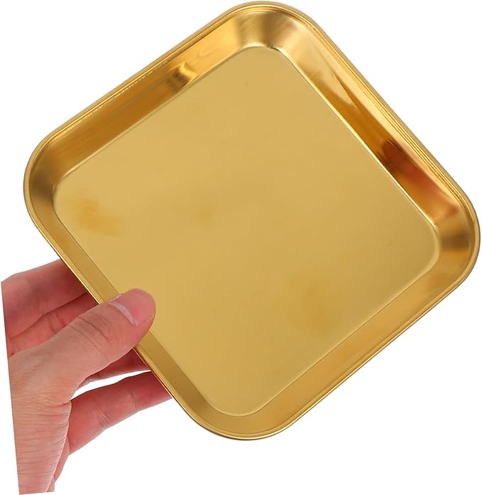 Ciieeo 2pcs Stainless Steel Food Trays Baking Small Square Metal Dinner Plates Gold Serving Tray for Appetizer Cookie