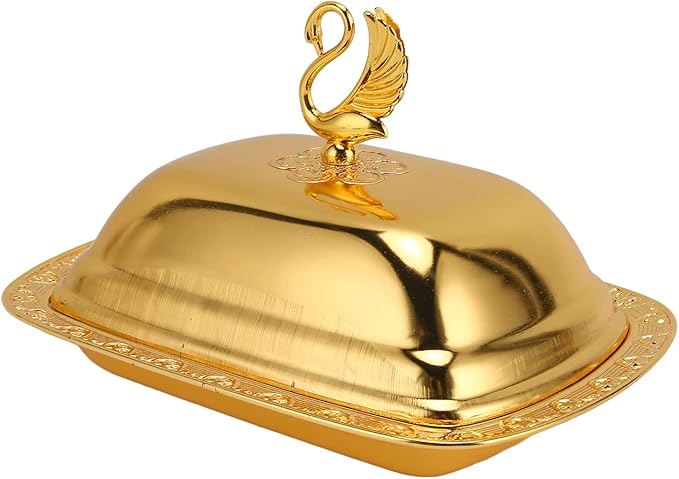 Gold Serving Tray, European Style Elegant Serving Platter Small Storage Fruit Tray, Eating Trays Metal Fruit Plate Table Decoration with Lid for Snacks Candies Desserts