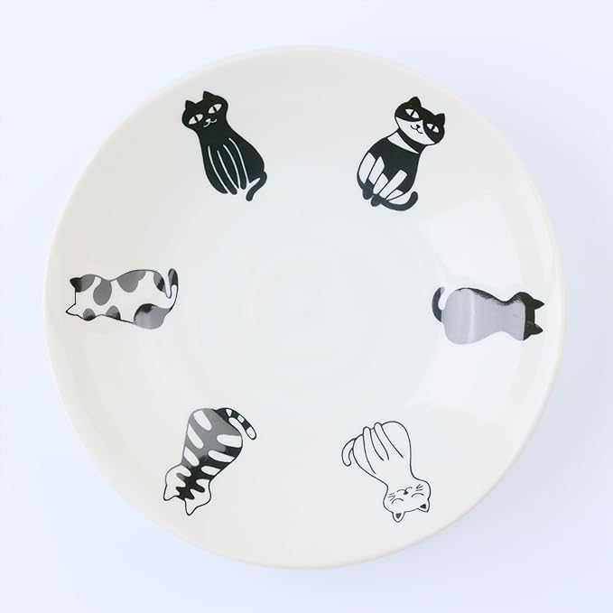 Japanese Cat Design Ceramic Serving Plates Set of 2, 6.3"