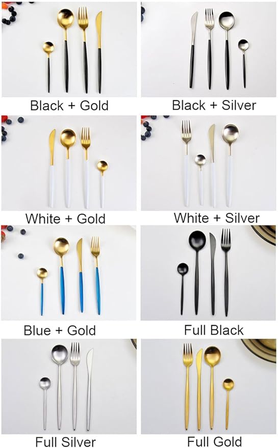 Lots 4pcs 304 Stainless Steel Tableware Dinner Spoon Fork Knife Flatware Serving Sets Spoons Forks Knives，Black + Silver-4