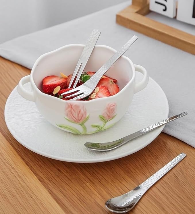 Stainless Steel Flatware serving set,Home Kitchen Eating Tableware Set,Dishwasher Safe,For Home Kitchen Restaurant Hote 4/16/24/32 Pieces Hammered 304 Stainless Steel Dessert Forks And Spoons, Dessert