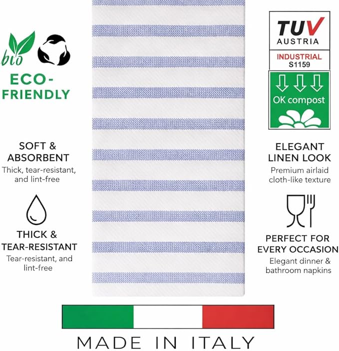 Made in Italy Linen-Feel Disposable Guest Towels - Premium Airlaid Cloth-Like Bathroom Napkins, Soft & Absorbent Luxury Hand Towels, Elegant Striped Dinner Napkins for Parties