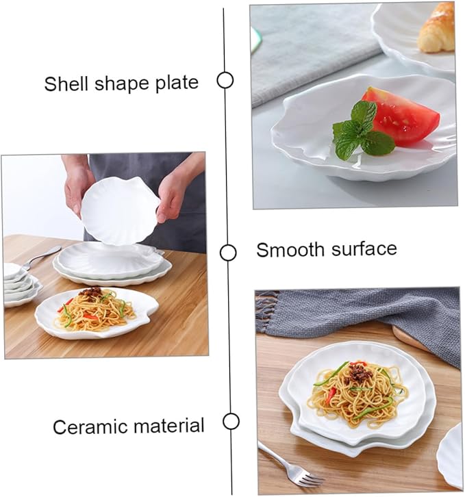 PRETYZOOM 2pcs Shell Shape Ceramic Plate Elegant Decorative Serving Dish for Home Restaurant Events for Appetizers Desserts Snacks Lightweight Easy to Clean