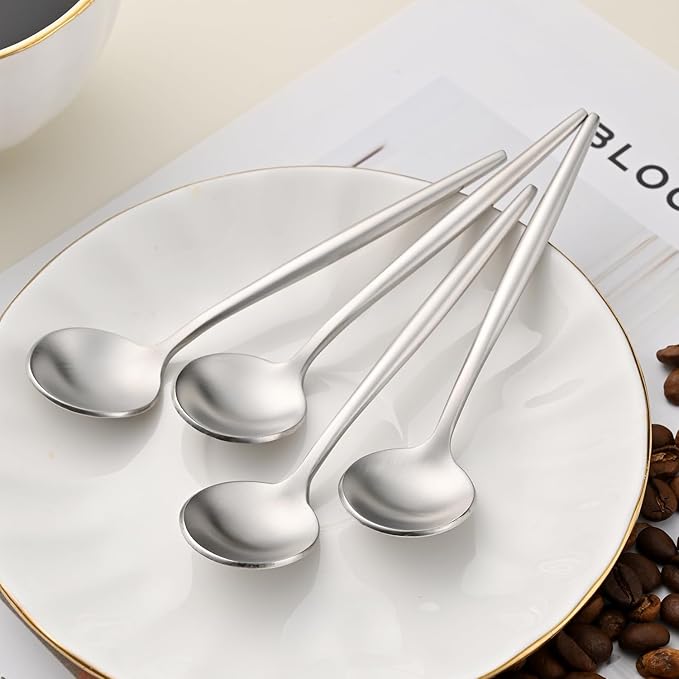 5.1 Inches Tea Spoons,SS18/10 Satin Finishing Coffee Spoons,Small Demitasse Spoon For Espresso,Mini Stirring Spoon For Dessert,Set Of 4 Solid Round Teaspoons