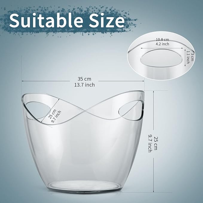 Ice Bucket Parties Wine Bucket Plastic Clear Acrylic For 8 Liter Plastic Tub Perfect for 5 Champagne, Wine or Beer Bottles(2 Pieces,8 Liter)