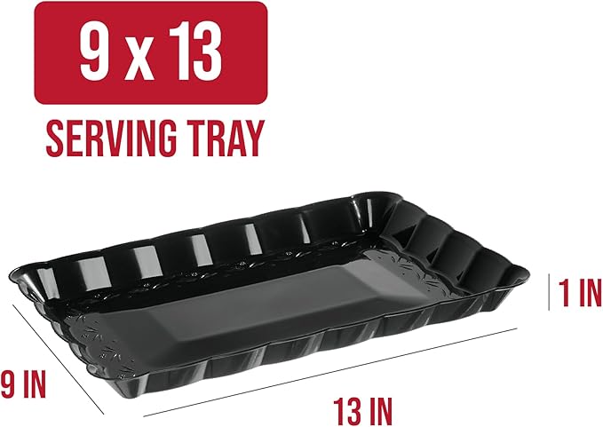 Plasticpro Plastic Serving Trays - Serving Platters Rectangle 9X13 Disposable Party Dish Includes 8 Black Trays