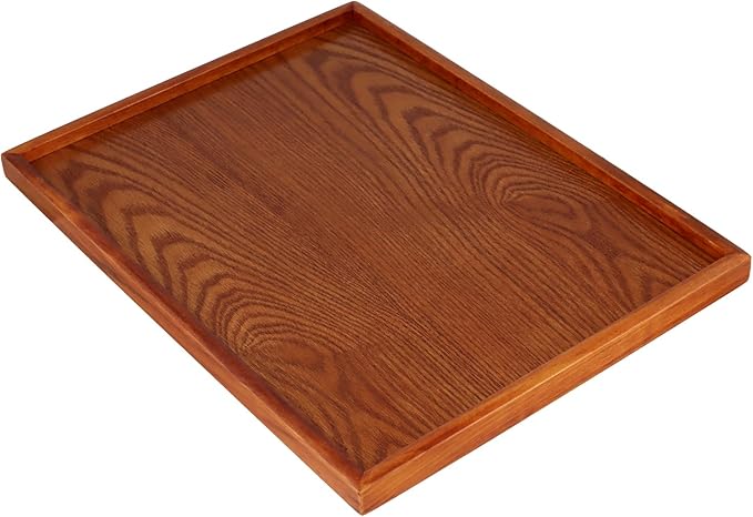 SINJEUN 4 PCS Solid Acacia Wood Serving Trays, 15.7" x 11.8" Rectangular Wooden Platters, Large Wood Platter for Food Vegetable Fruit Charcuterie Appetizer Dessert Cookie Coffee, Brown