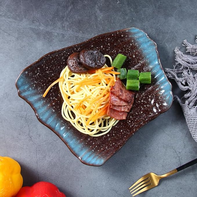 Appetizer Plates Japanese Retro Ceramic Tableware Sushi Plate Irregular Flat Plate Black Breakfast Plate Cheap Plates