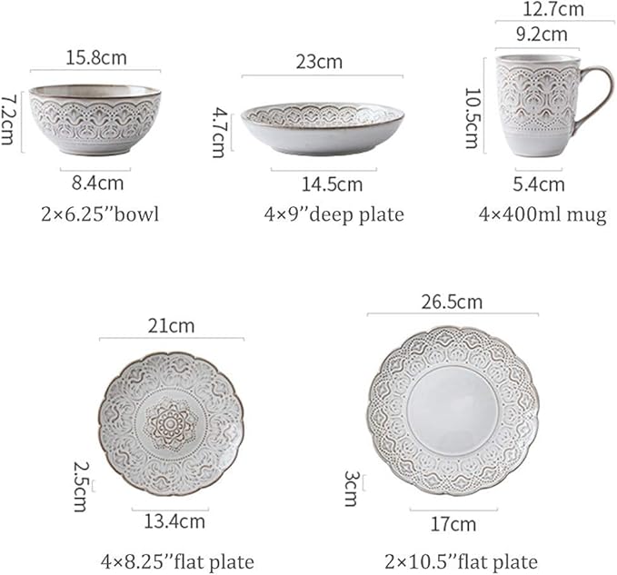 Dinner Plates,Pottery Tableware,16-pcs Dinnerware Sets, Ceramics Dinner Sets Pastoral Style, Complete Table Service Include Plates, Bowls and s, Compatible wit