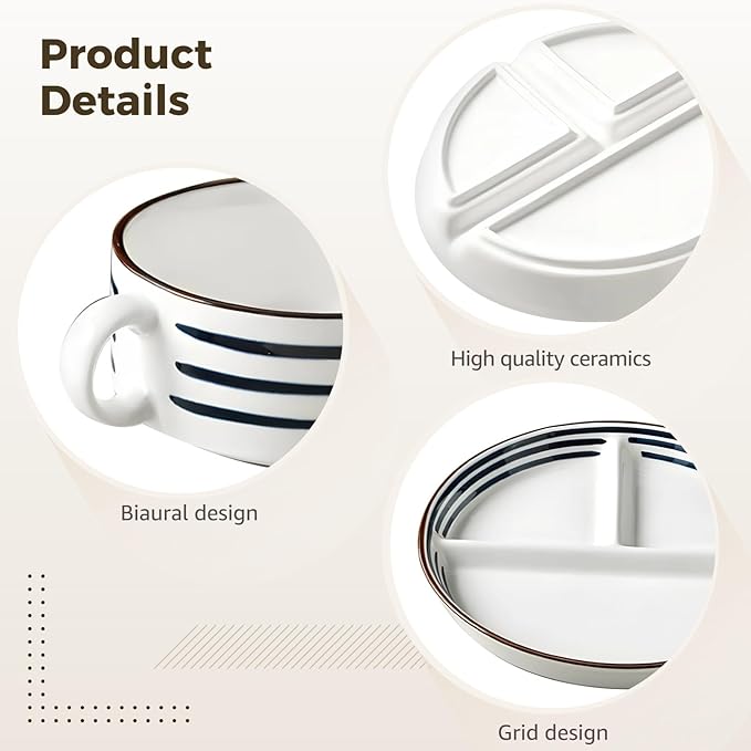 Ceramic Tableware Set, 3 Pieces: Plates, Bowl & Cup, Adult & Kid Design