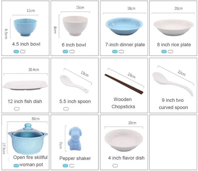 61 Pieces Porcelain Dinner Set Blue and White Ceramics Tableware Combination Sets Service for 10-12 People(