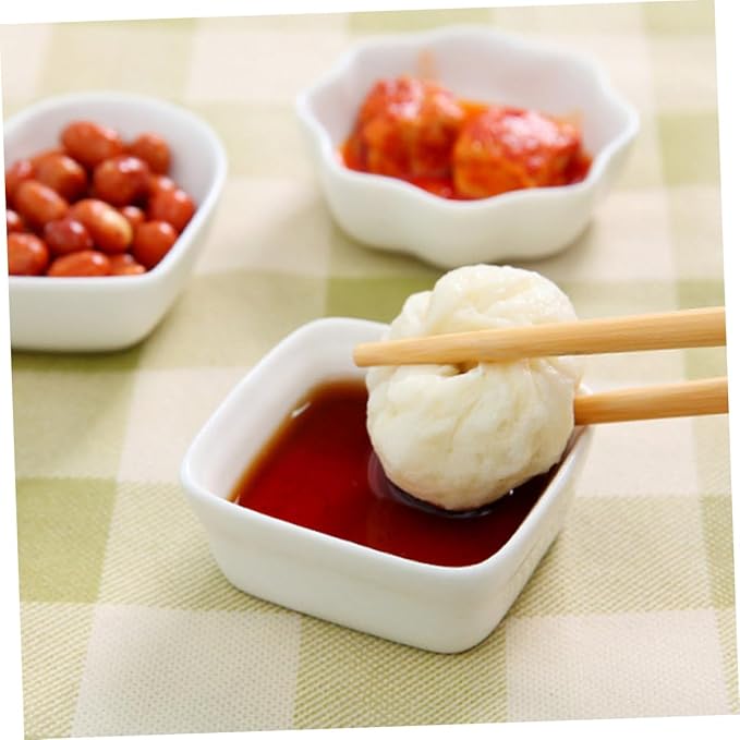 OUNONA 2PCS Square White Ceramic Dipping Dishes Mini Appetizer Plates for Seasoning Sauce for Kitchen Use and Parties