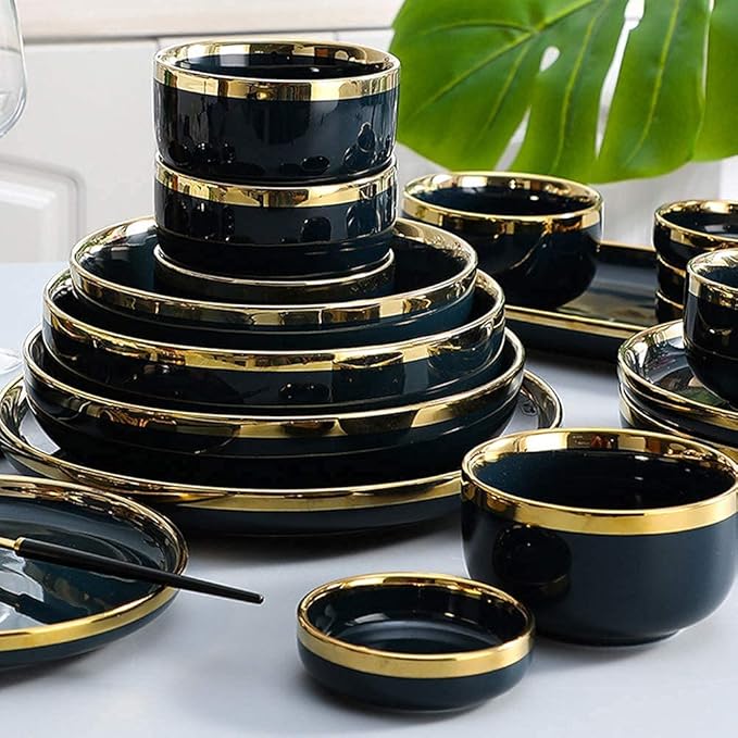 Nordic Style Tableware Set, Ceramic Plate And Bowl Set, Family Restaurant Tableware, 2/4/6 Person Tableware Set, Handmade Ceramic Utensils (Cyan 18 pcs)