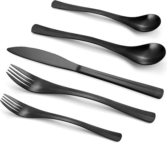 Black Silverware Set, Bysta 40-Piece Flatware Set, Stainless Steel Utensils Service for 8, Tableware Cutlery Set for Home and Restaurant, Include Knife/Fork/Spoon, Satin Finish, Dishwasher Safe
