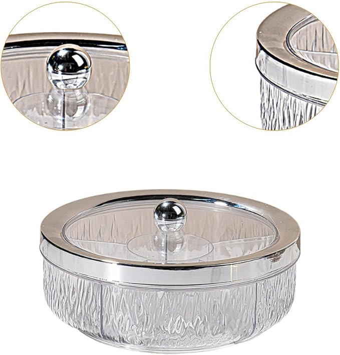 Serving Tray Container Rotating Snack Plate Dried Nuts Platter for Kitchen Entertaining, silver ball