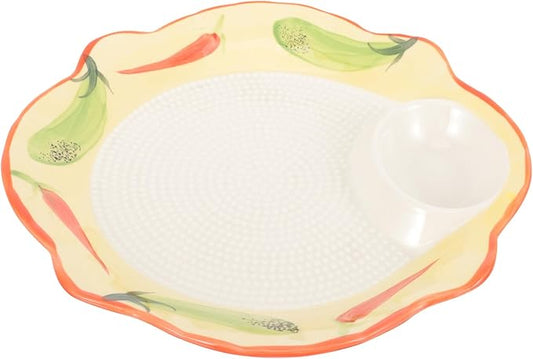 HEALLILY Divided Dumpling Serving Plate Elegant Ceramic Dish with Sauce Holder for Snacks Appetizers and Salad Non-stick Design for Daily Use and Entertaining