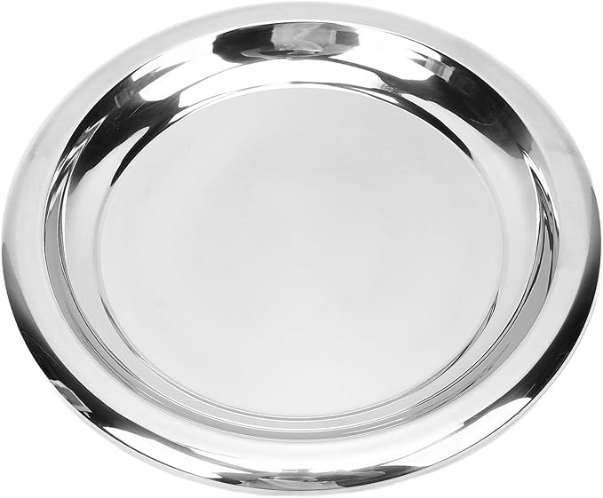 Aramox Round Serving Tray, Stainless Steel Polished Platter, Elegant Silver Food Serving Tray for Entertaining and Coffee Table Decor (L)