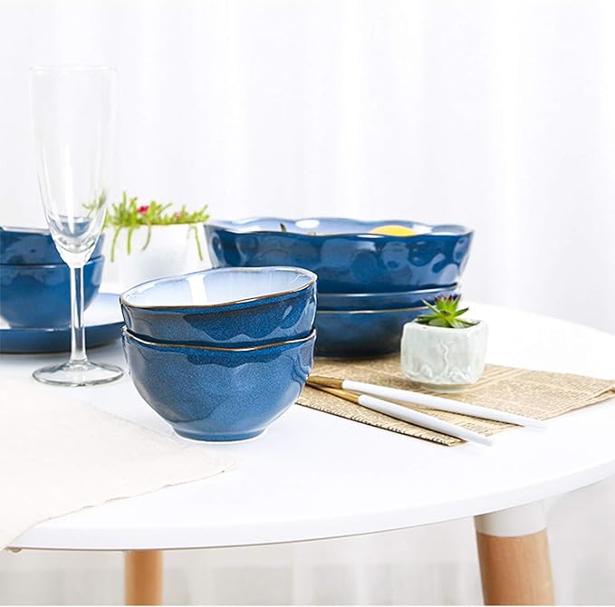 Ceramic Tableware Set, 46 Pieces Of 10-person Dinner Plates, Dishwasher And Microwave Safe, Family Gathering Tableware, Durable White Round Plates And Bowls (Blue)