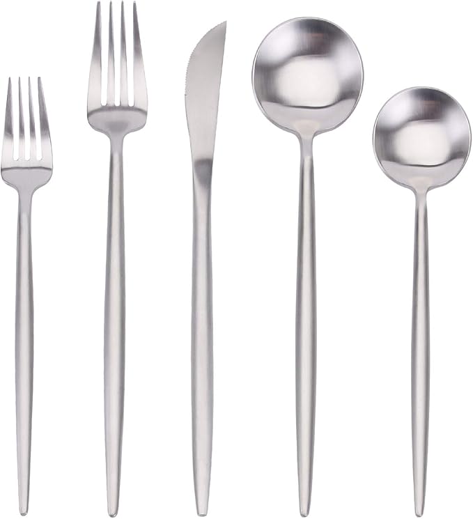 Matte Silverware Set, SHARECOOK 20-Piece Stainless Steel Satin Finish Flatware Set Service for 4, Kitchen Utensil Set, Tableware Cutlery Set for Home and Restaurant
