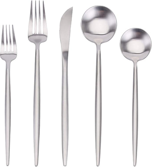 Matte Silverware Set, SHARECOOK 20-Piece Stainless Steel Satin Finish Flatware Set Service for 4, Kitchen Utensil Set, Tableware Cutlery Set for Home and Restaurant