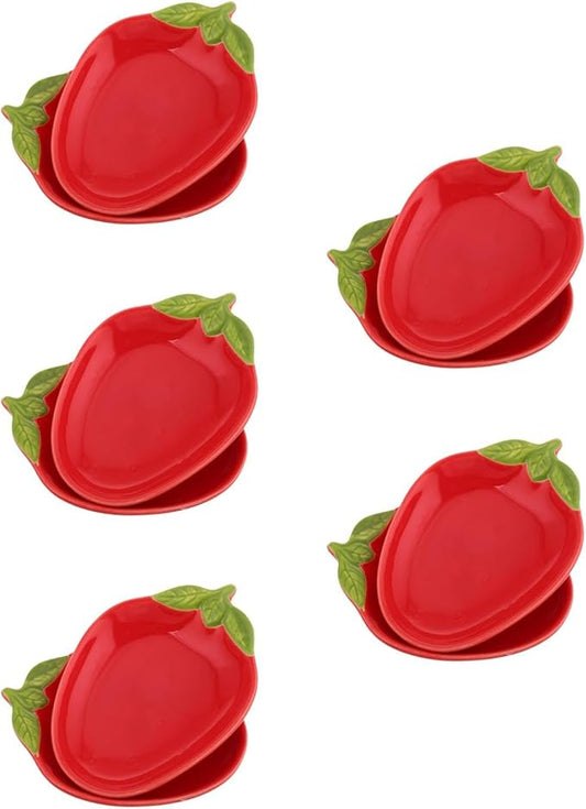 Hemoton 10pcs Creative Strawberry Ceramic Plate for Serving Sushi Snacks and Dips Charming Design for Home Restaurant and Parties Multifuntional Dinnerware for Appetizers and Desserts