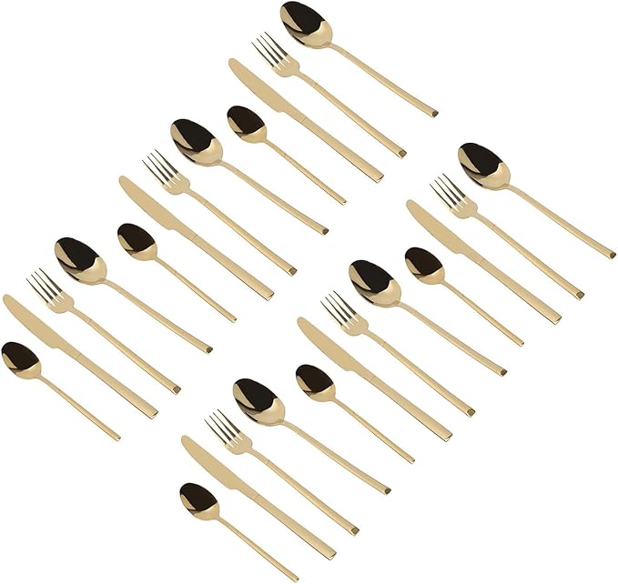 Zerodis Flatware Set, Serving Sets Design Cutlery Including Steak Knife Fork And Spoon Mirror Polished Flatware For Home, Kitchen, Restaurant, Dishwasher Safe, 24 (Gold)
