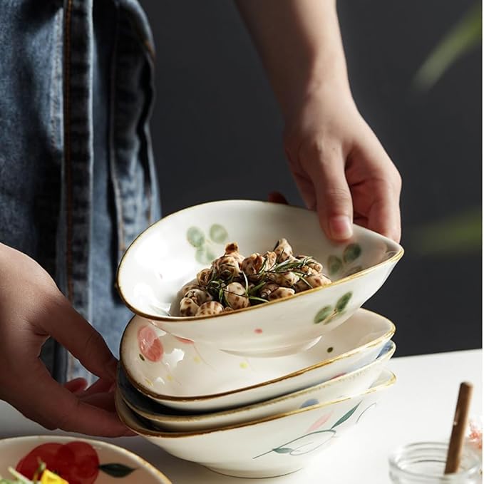 Dessert Plates Seasoning Dipping Side Dish Bowl Japanese Style Particularly Beautiful Salad Dessert Bowl Ceramic Restaurant Hotel Tableware Appetizer Plates Snack Tray(B)